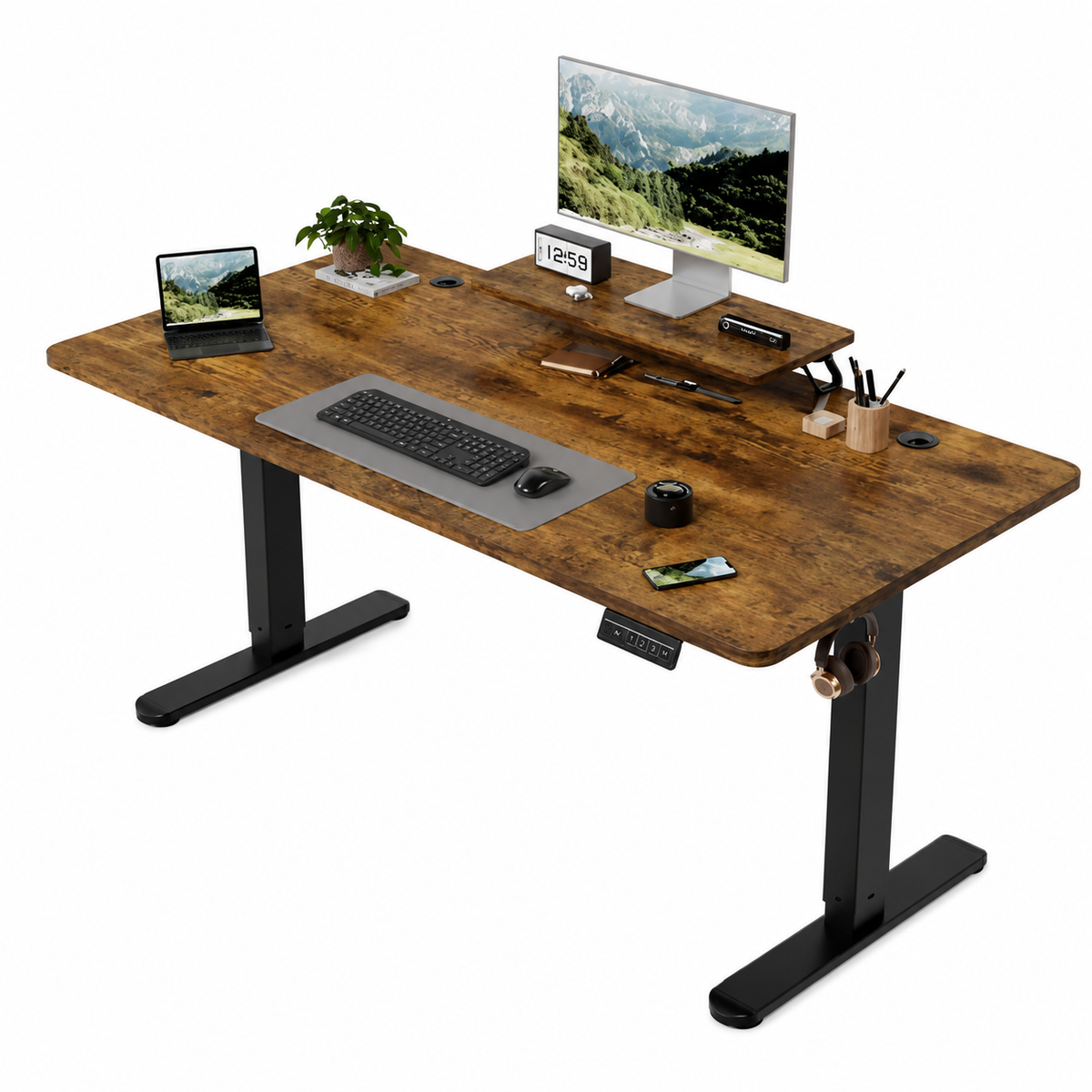 Bureau Électrique Réglable en Hauteur 160x70cm – Assis Debout avec Support Écran