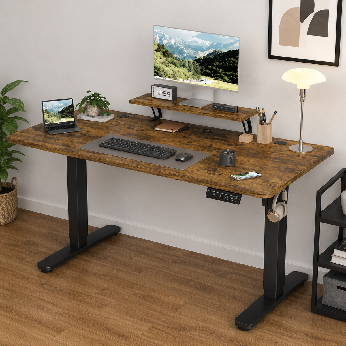Bureau Électrique Réglable en Hauteur 160x70cm – Assis Debout avec Support Écran