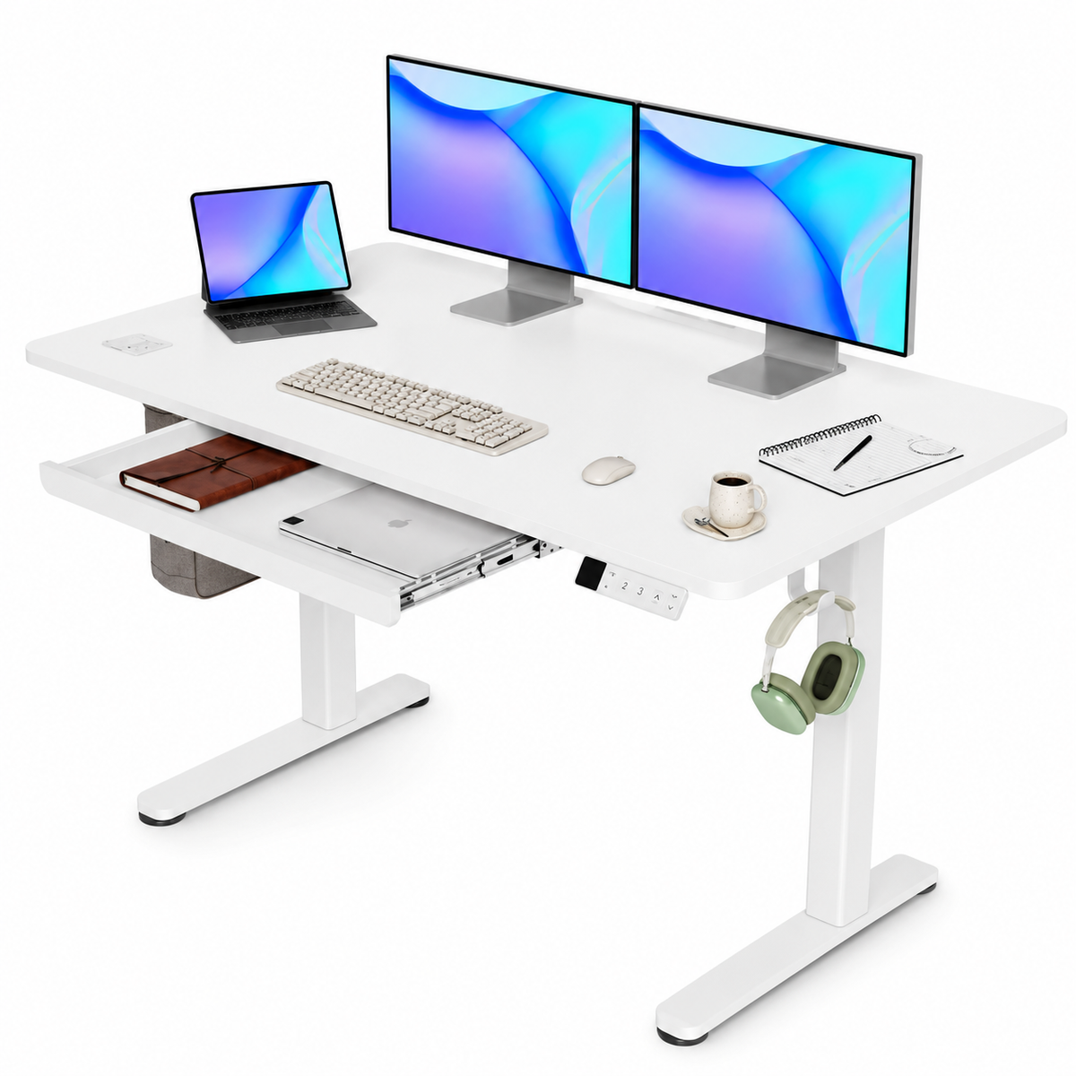 Bureau Électrique Réglable en Hauteur avec Tiroir – Design Moderne