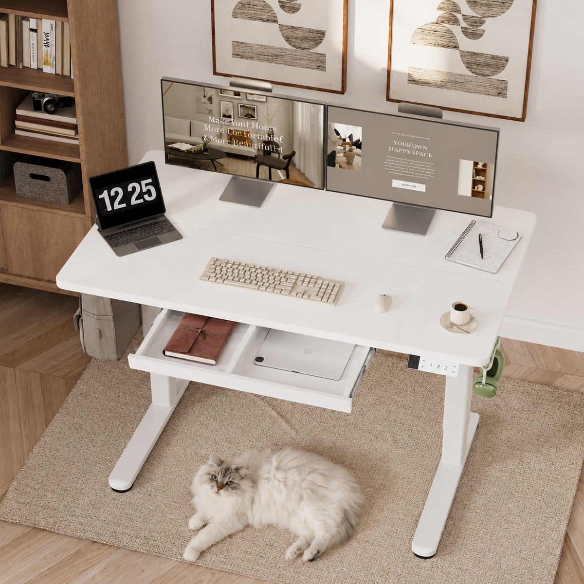 Bureau Électrique Réglable en Hauteur avec Tiroir – Design Moderne