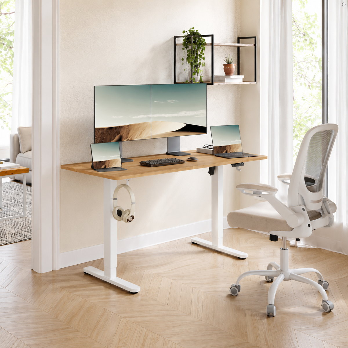 Cadre de Bureau Électrique Réglable en Hauteur – Acier Blanc Mat, Silencieux, Mémoire 3 Positions