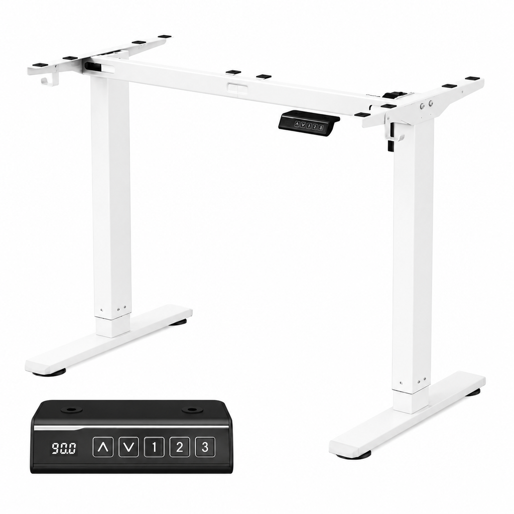 Cadre de Bureau Électrique Réglable en Hauteur – Acier Blanc Mat, Silencieux, Mémoire 3 Positions