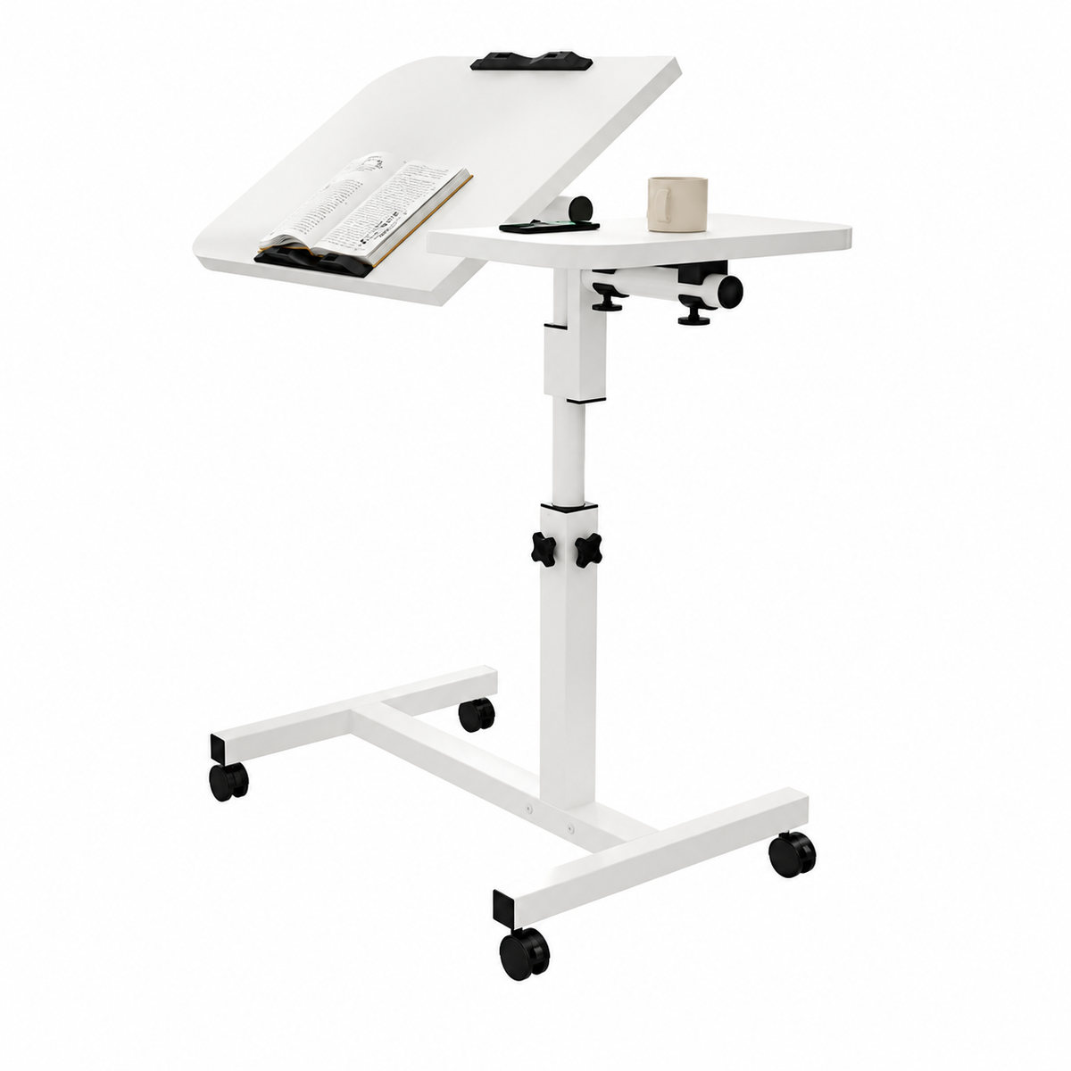Table de Lit Mobile Réglable en Hauteur avec Plateau Inclinable – Sur Roulettes