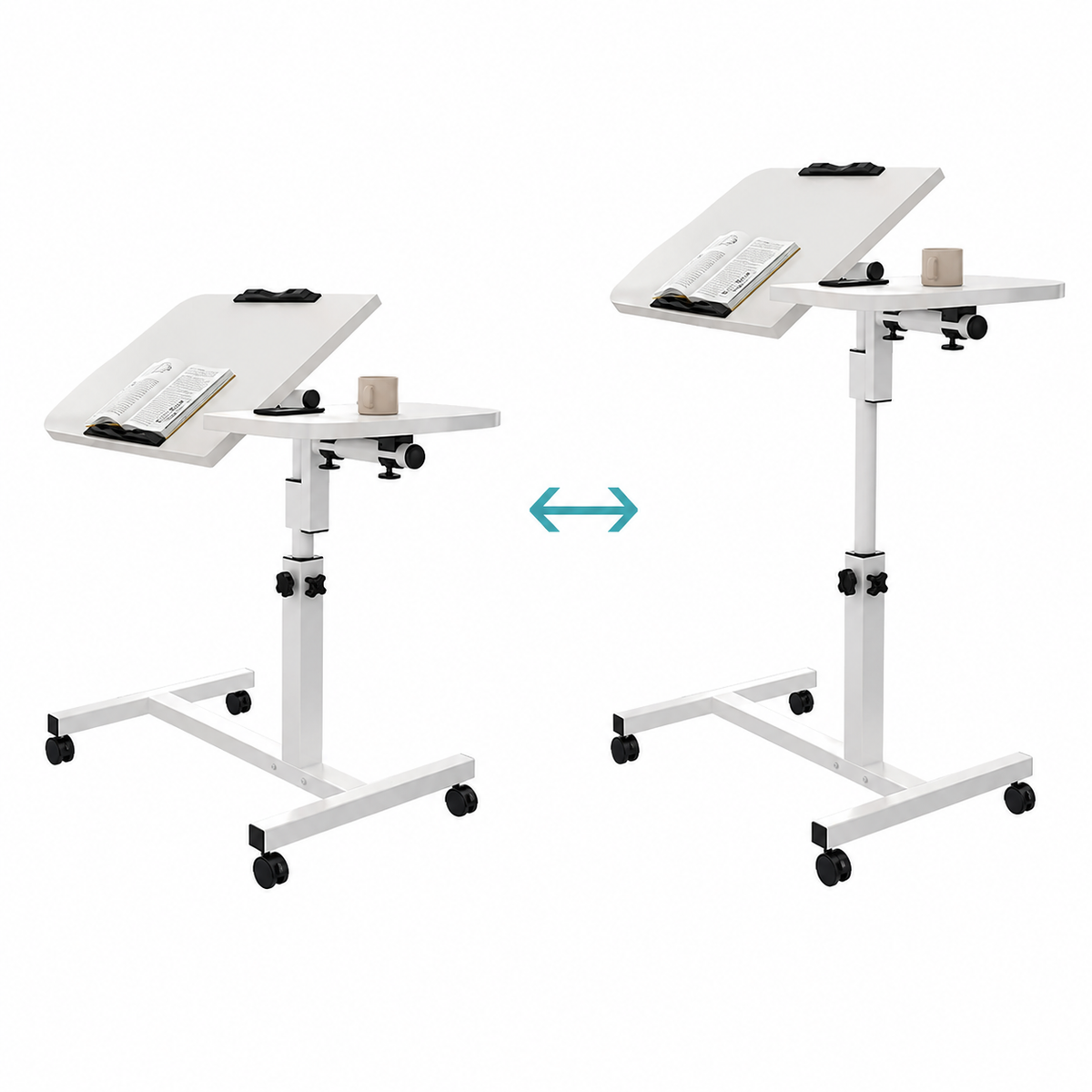 Table de Lit Mobile Réglable en Hauteur avec Plateau Inclinable – Sur Roulettes