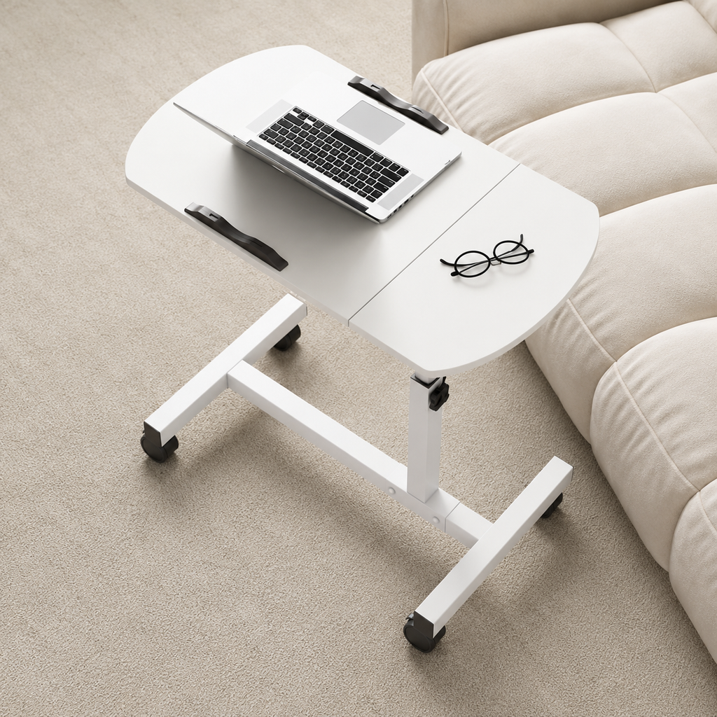 Table de Lit Mobile Réglable en Hauteur avec Plateau Inclinable – Sur Roulettes