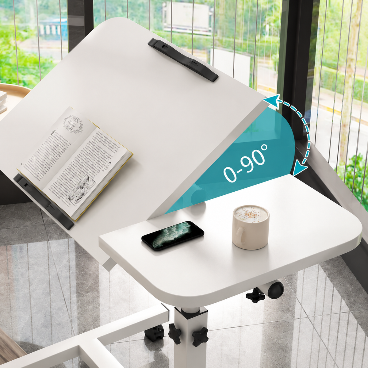 Table de Lit Mobile Réglable en Hauteur avec Plateau Inclinable – Sur Roulettes