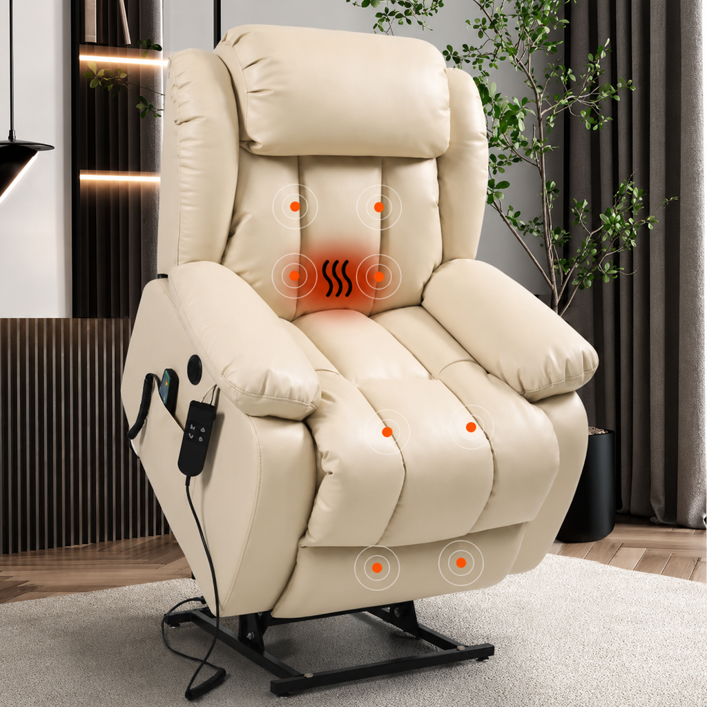 Fauteuil Relax Électrique Double Moteur avec Massage 8 Points et Chauffage Lombaire
