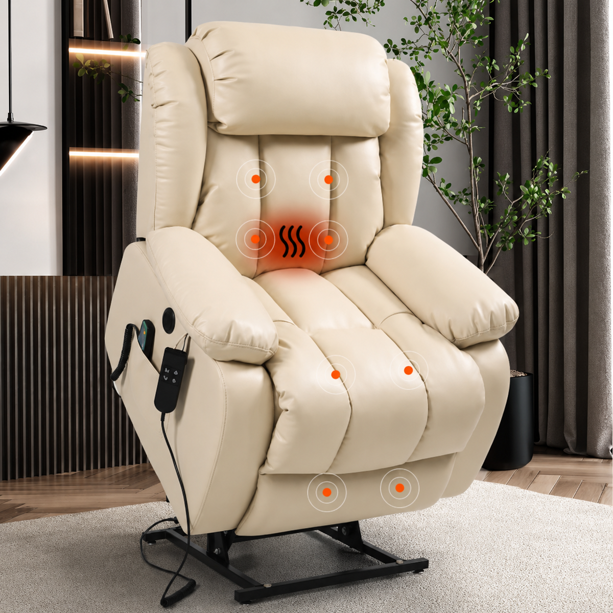 Fauteuil Relax Électrique Double Moteur avec Massage 8 Points et Chauffage Lombaire