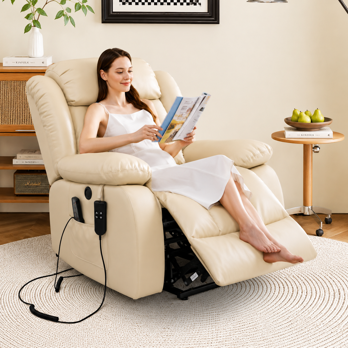 Fauteuil Relax Électrique Double Moteur avec Massage 8 Points et Chauffage Lombaire
