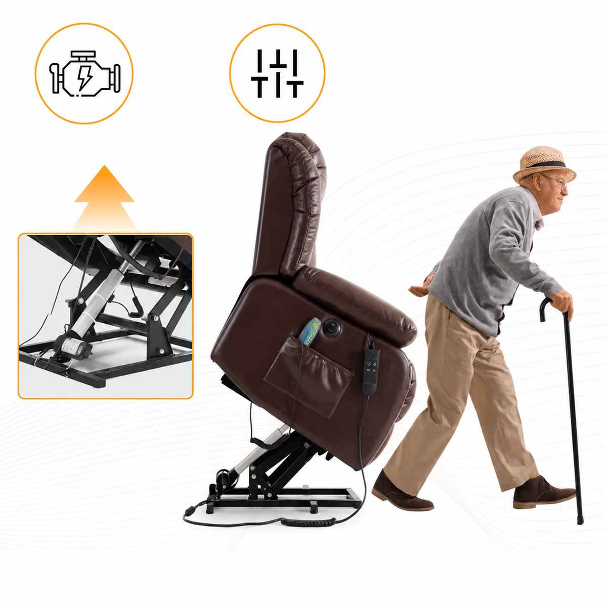 Fauteuil Relax Électrique Double Moteur avec Massage 8 Points et Chauffage Lombaire
