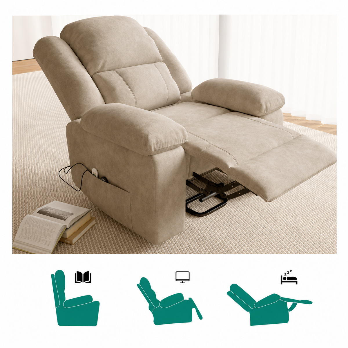 Fauteuil Relax Releveur Électrique avec Massage 8 Points et Chauffage Lombaire