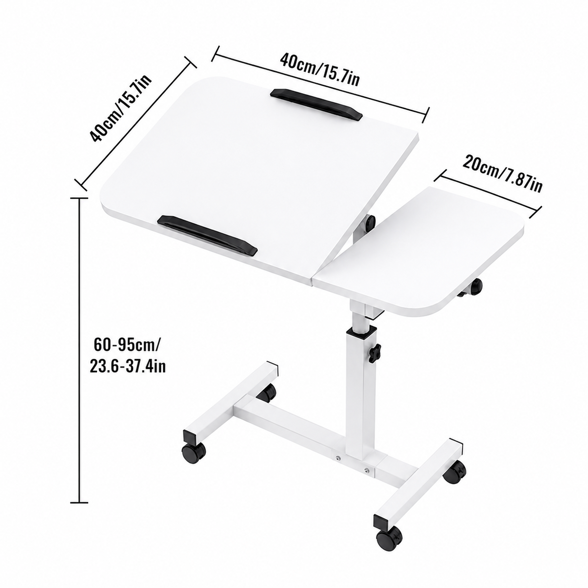 Table de Lit Mobile Réglable en Hauteur avec Plateau Inclinable – Sur Roulettes