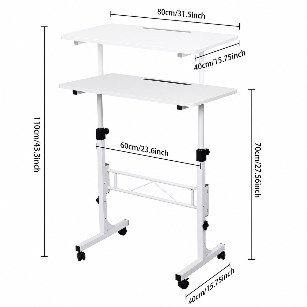 Bureau Mobile Réglable à Roulettes