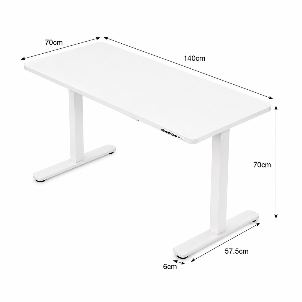 Bureau Électrique Réglable en Hauteur 140x70cm en Verre avec Tiroir – Commande Tactile