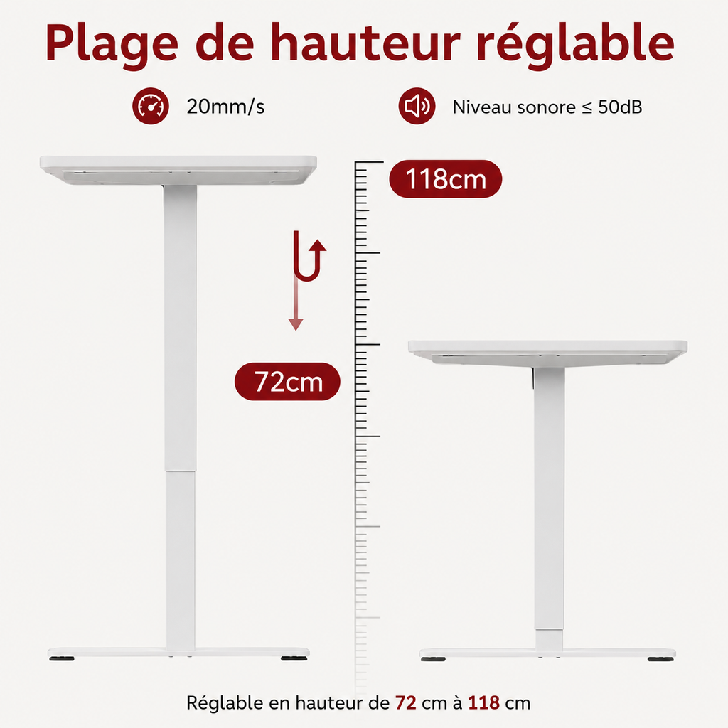 Bureau Électrique Réglable en Hauteur 140x70cm en Verre avec Tiroir – Commande Tactile