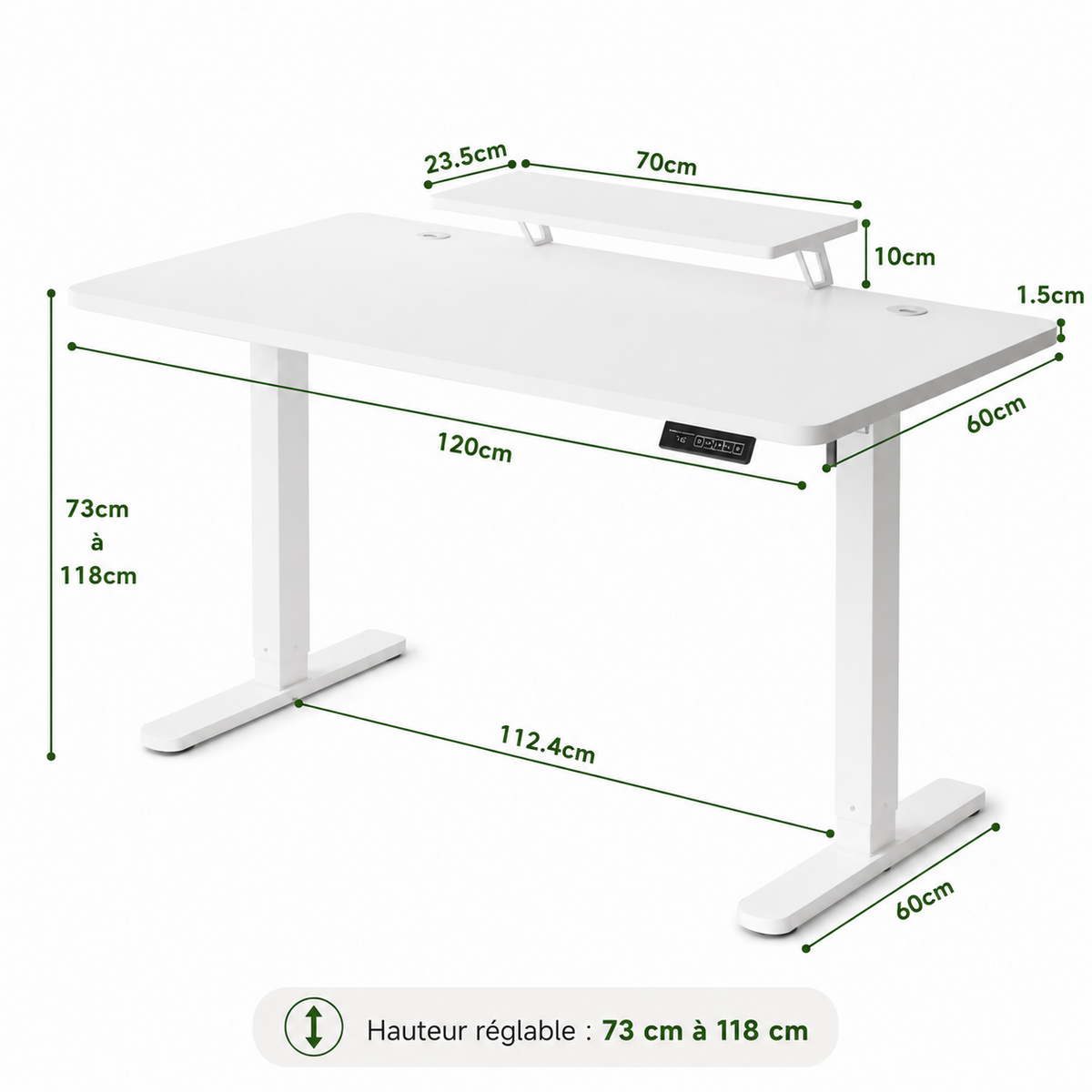 Bureau Électrique Réglable en Hauteur 160x70cm – Assis Debout avec Support Écran