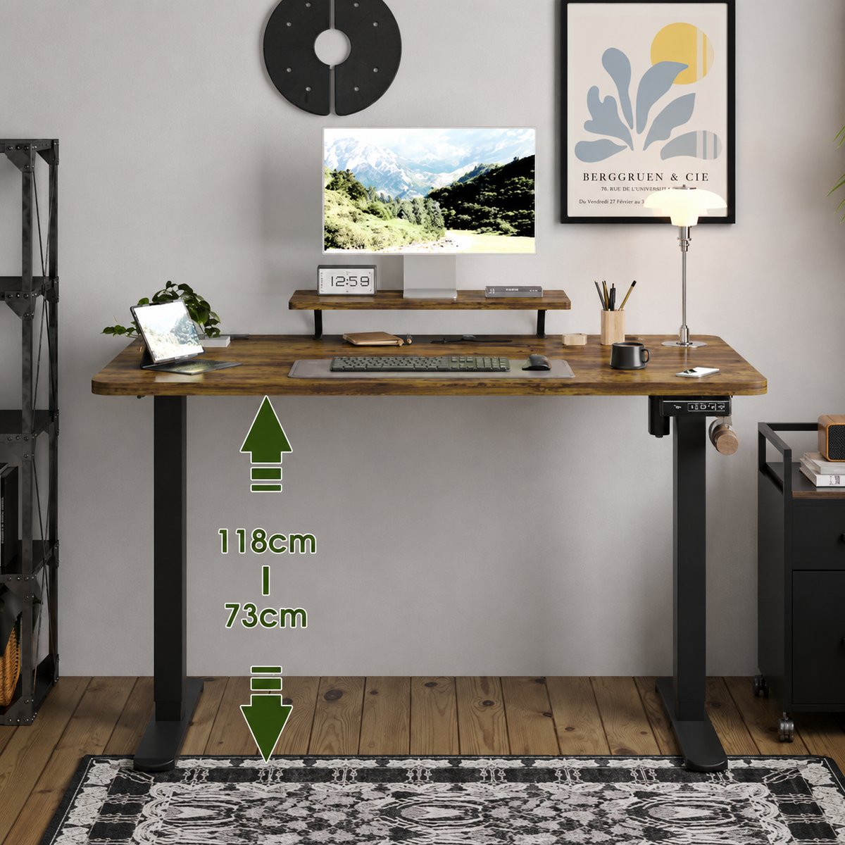 Bureau Électrique Réglable en Hauteur 160x70cm – Assis Debout avec Support Écran