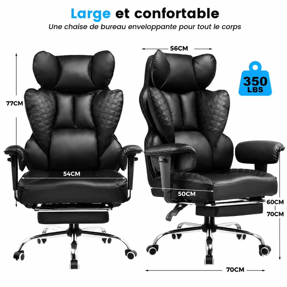 Chaise Gaming Ergonomique Large avec Accoudoirs Réglables et Support Lombaire à Ressorts