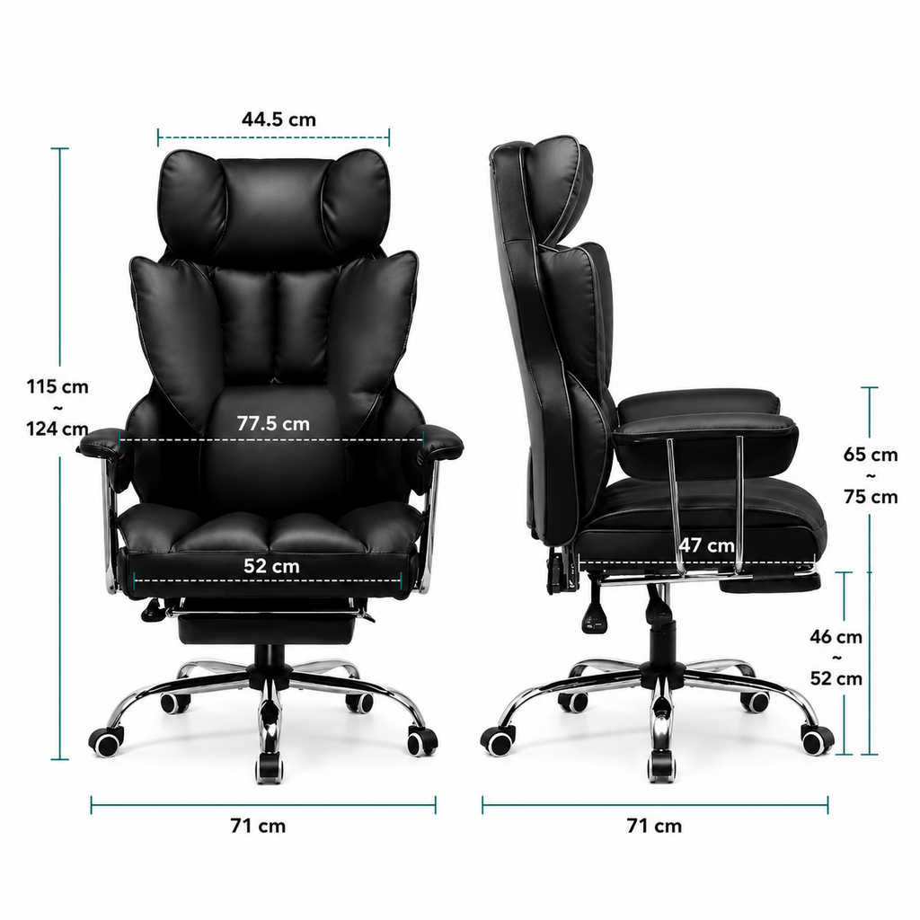 Chaise de Bureau Ergonomique en Cuir avec Repose-pieds et Coussin à Ressort