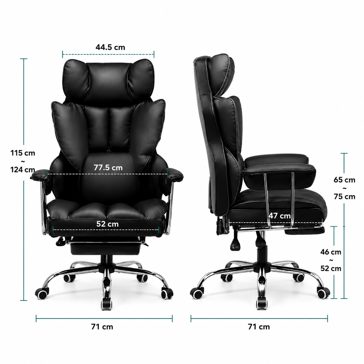 Chaise de Bureau Ergonomique en Cuir avec Repose-pieds et Coussin à Ressort