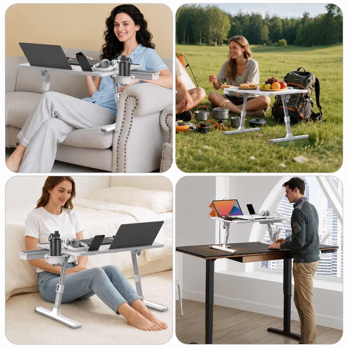 Table Pliante Multifonctionnelle Réglable – Bureau Assis Debout pour Lit, Canapé & Extérieur