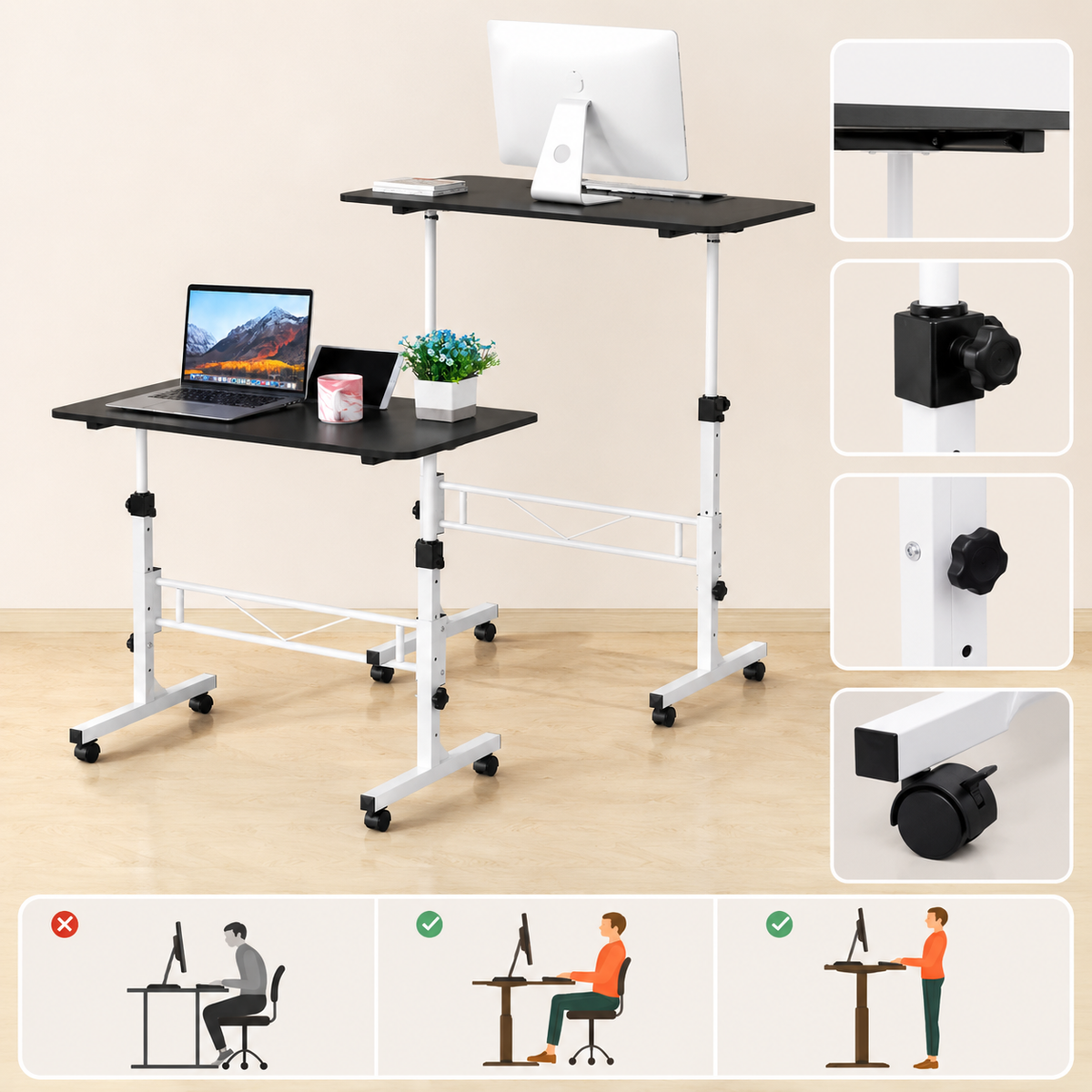Bureau Mobile Réglable à Roulettes