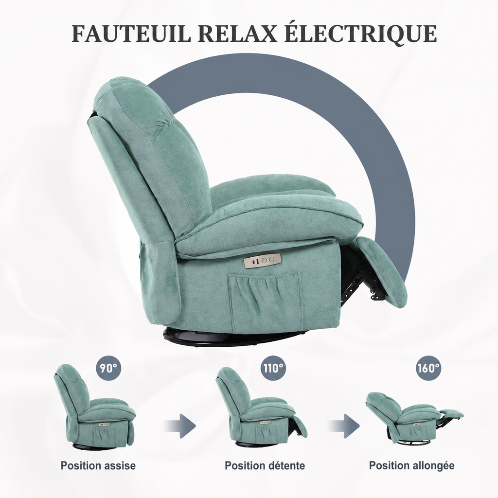 Fauteuil de Massage Électrique Pivotant avec Airbags Multizones – Vert Menthe