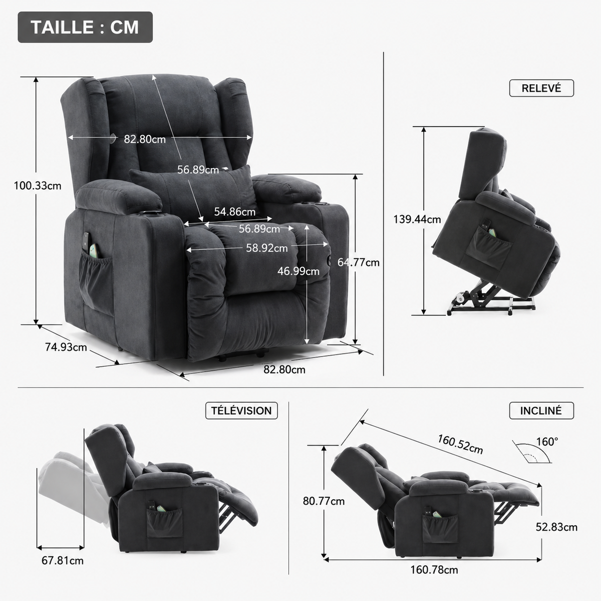 Fauteuil Relax Releveur Électrique Massant et Chauffant – Aide à la Position Debout
