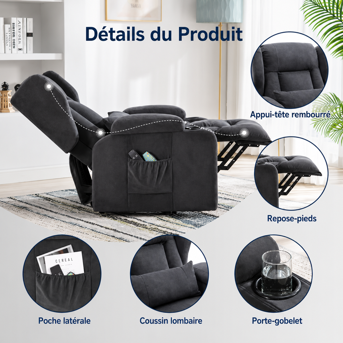 Fauteuil Relax Releveur Électrique Massant et Chauffant – Aide à la Position Debout