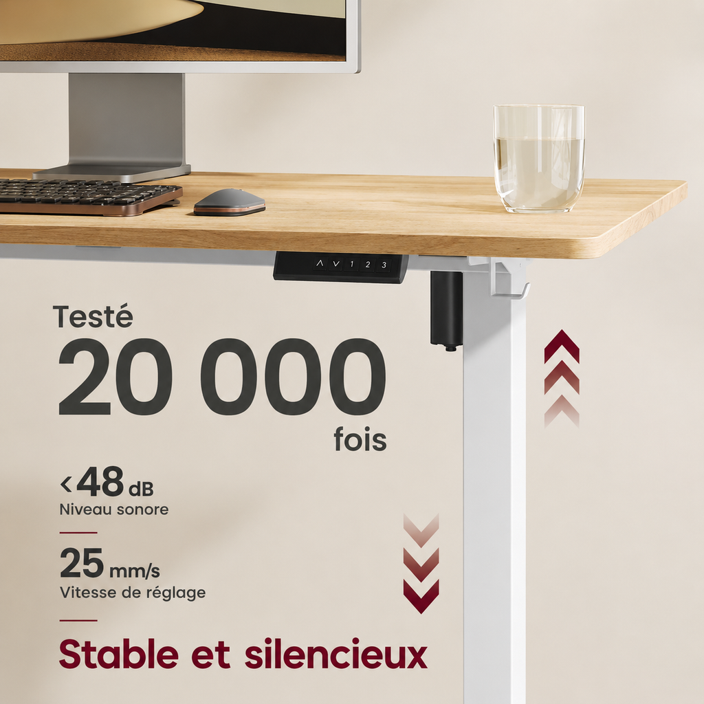 Cadre de Bureau Électrique Réglable en Hauteur – Acier Blanc Mat, Silencieux, Mémoire 3 Positions