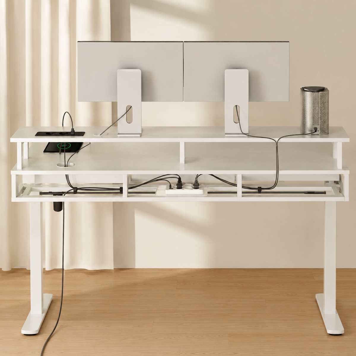 Bureau Électrique Réglable en Hauteur 140x70cm en Verre avec Tiroir – Commande Tactile