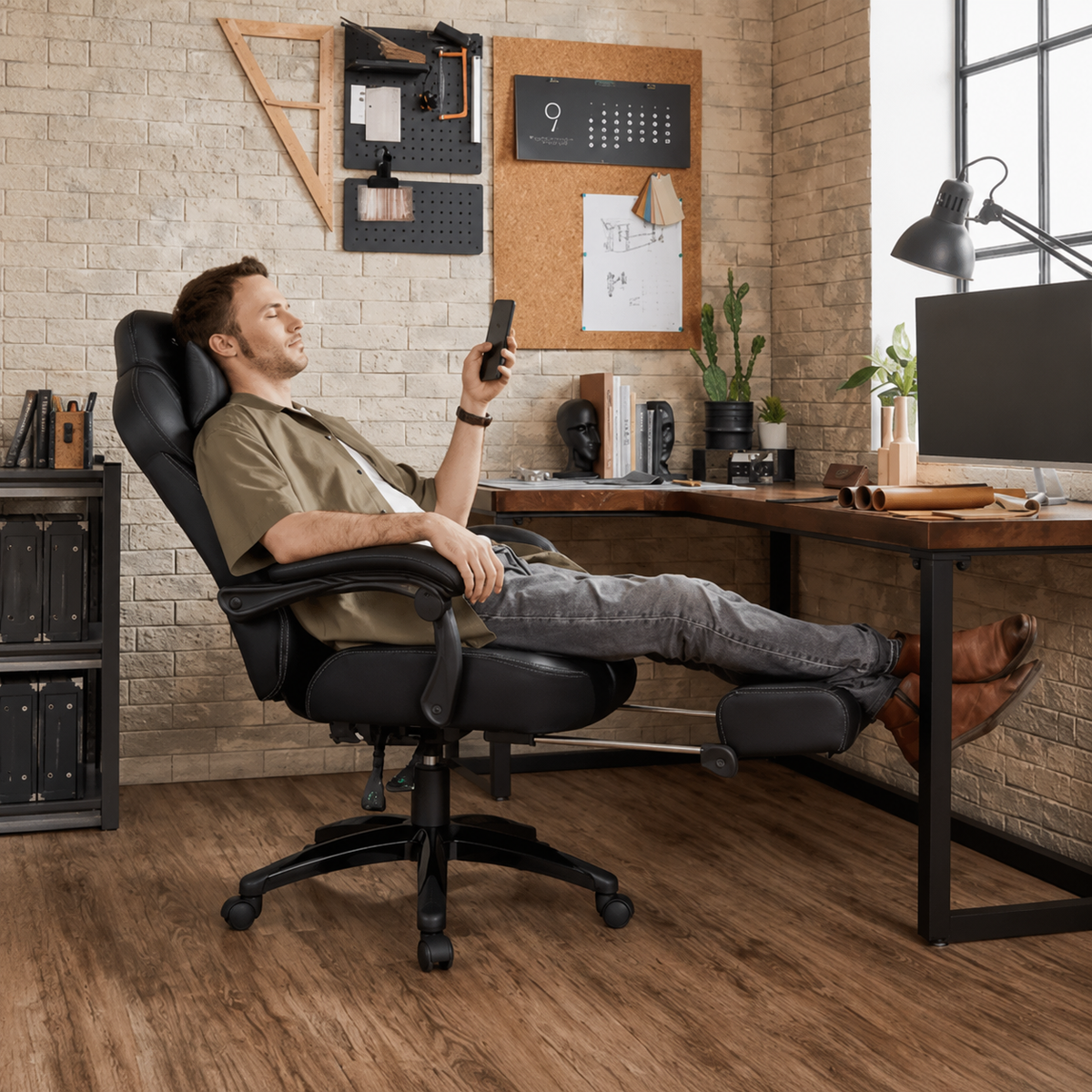 Fauteuil Gamer Ergonomique avec Repose-pieds Télescopique et Support Lombaire – Noir