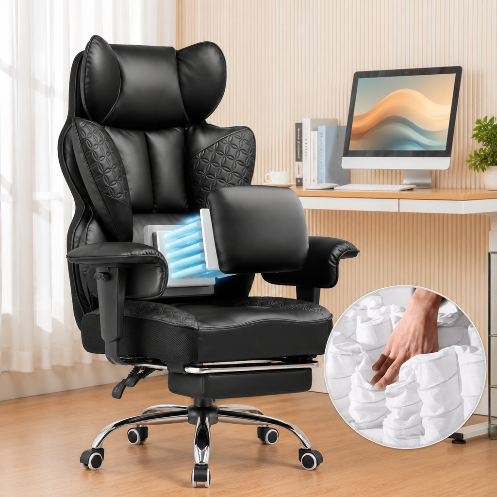 Chaise Gaming Ergonomique Large avec Accoudoirs Réglables et Support Lombaire à Ressorts