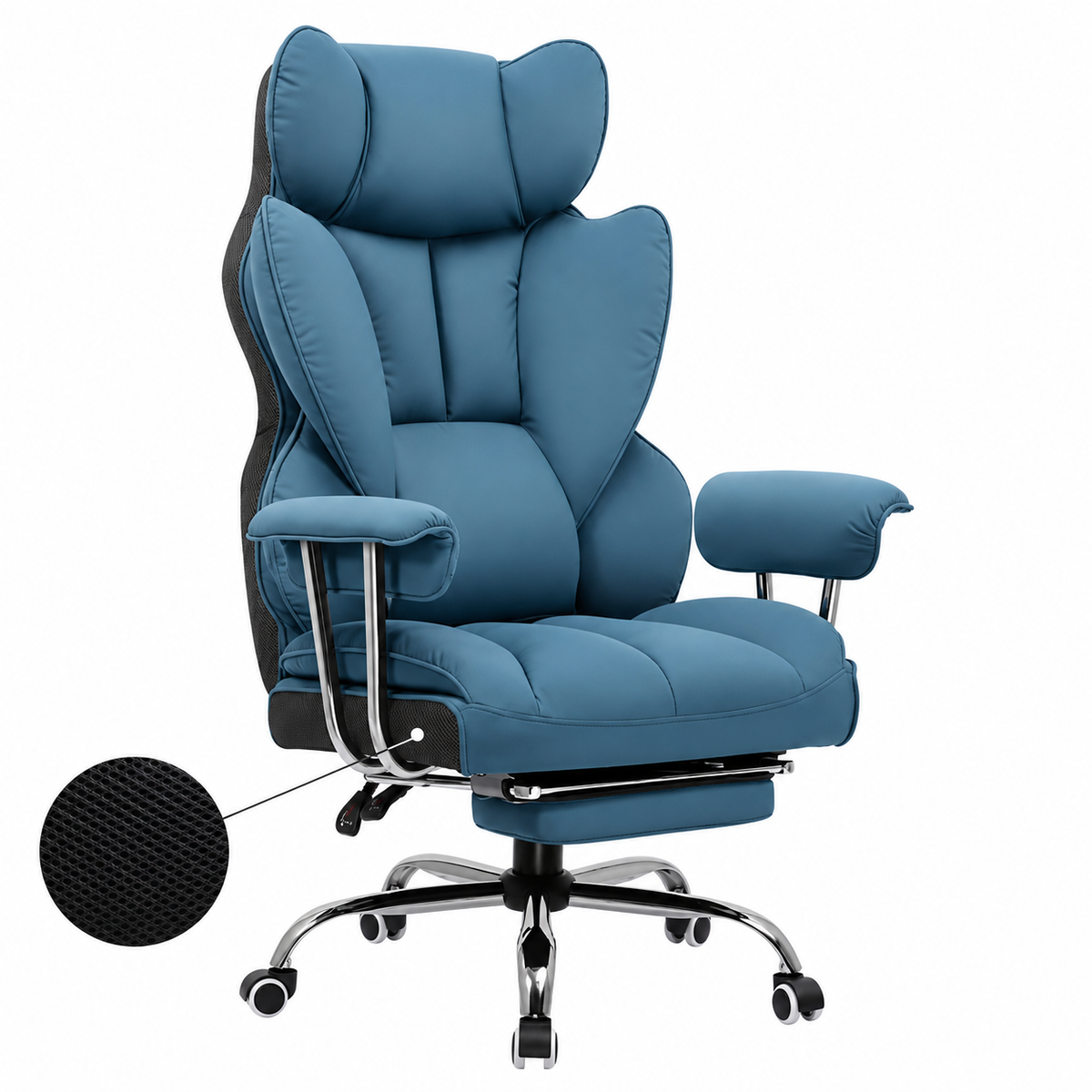 Chaise de Bureau Ergonomique en Cuir avec Repose-pieds et Coussin à Ressort