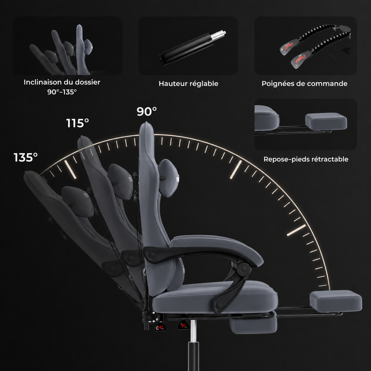 Fauteuil de Bureau Ergonomique Inclinable – Repose-Pieds Rétractable & Support Lombaire