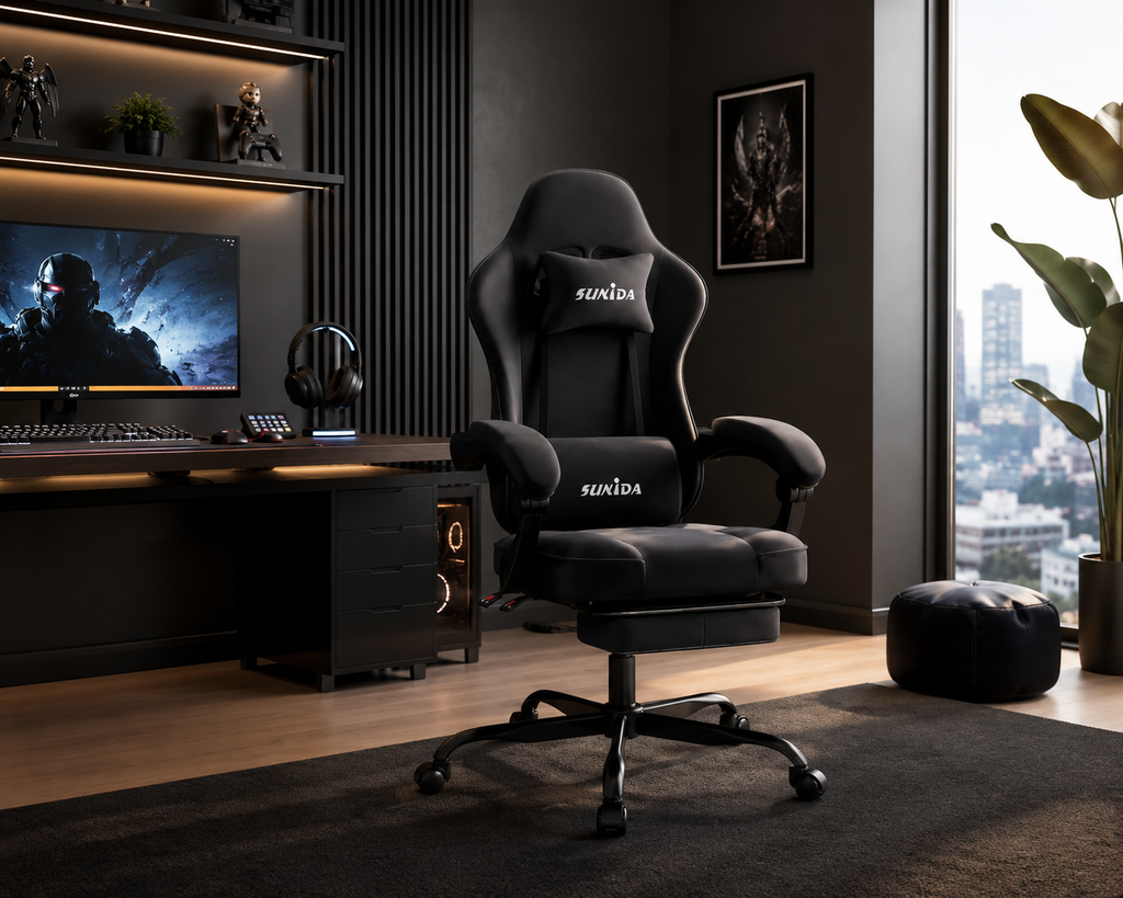 Fauteuil de Bureau Ergonomique Inclinable – Repose-Pieds Rétractable & Support Lombaire