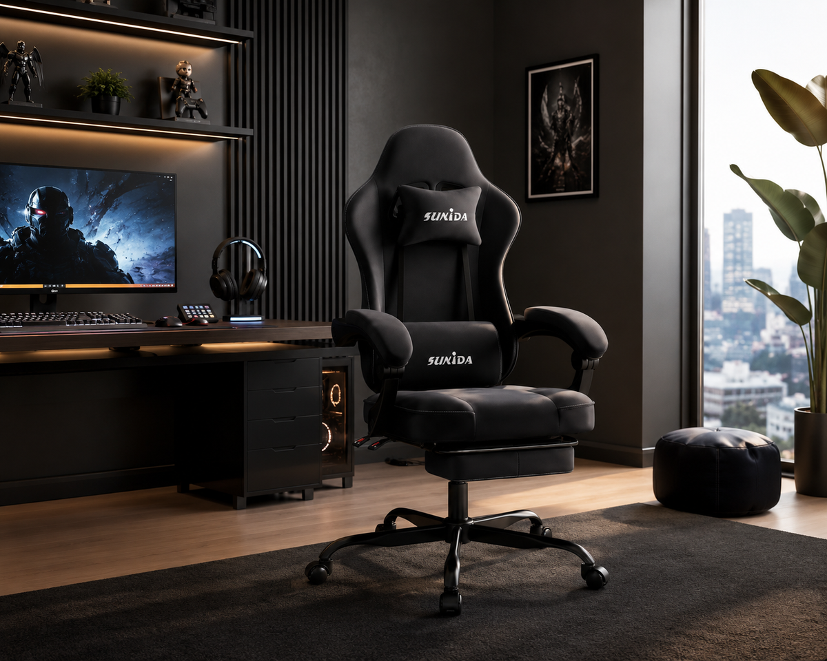 Fauteuil de Bureau Ergonomique Inclinable – Repose-Pieds Rétractable & Support Lombaire